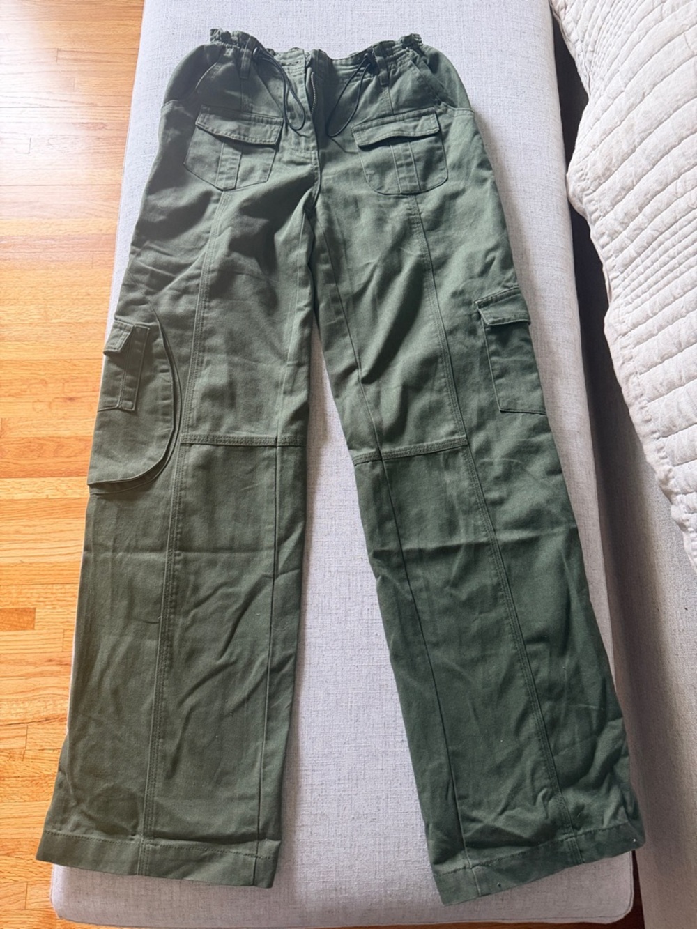 Olive Green Girl’s Cargo Pants - Drawstring Waist